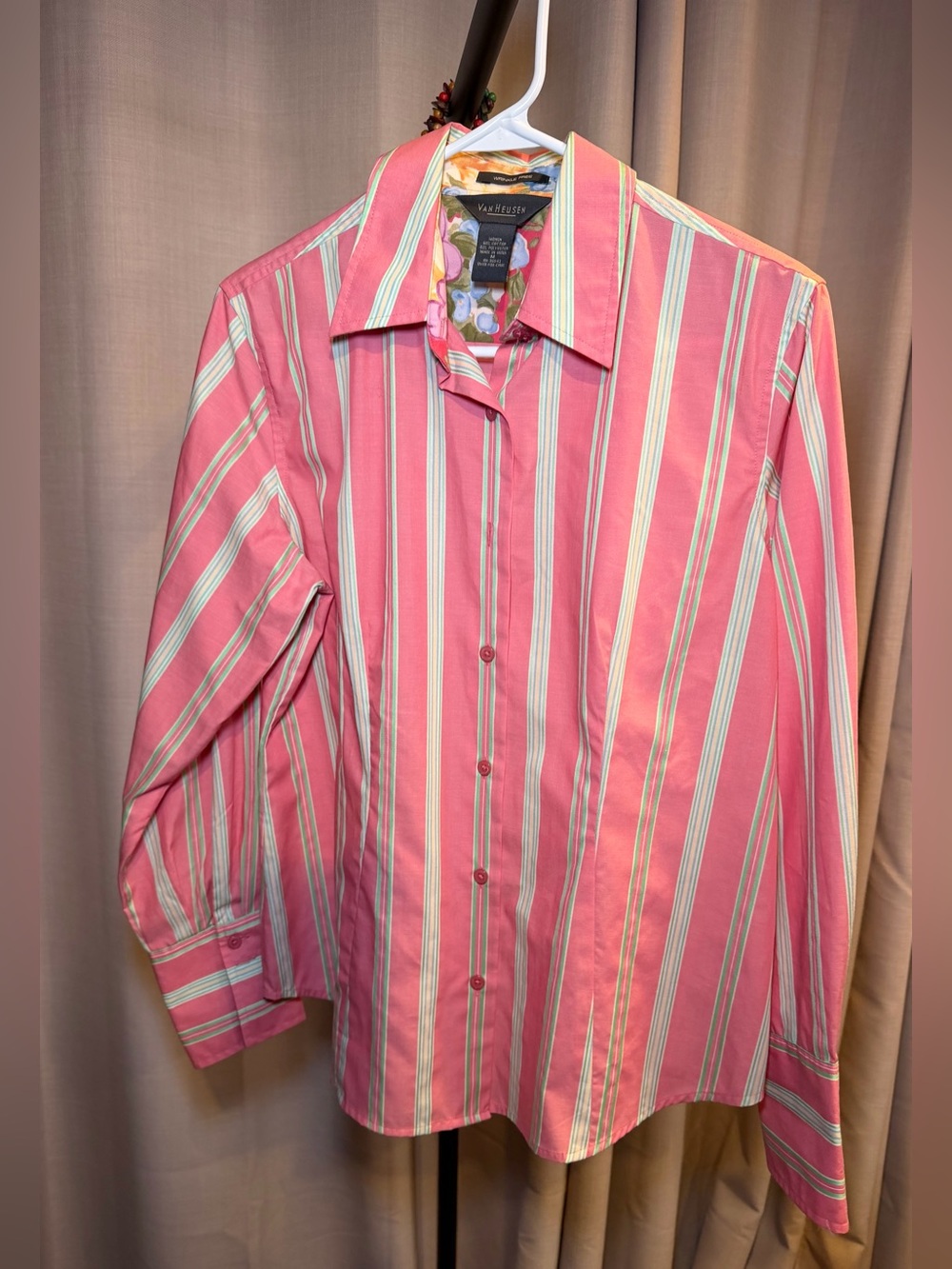 Van Heusen Pink & White Striped Women’s Button-Up Blouse